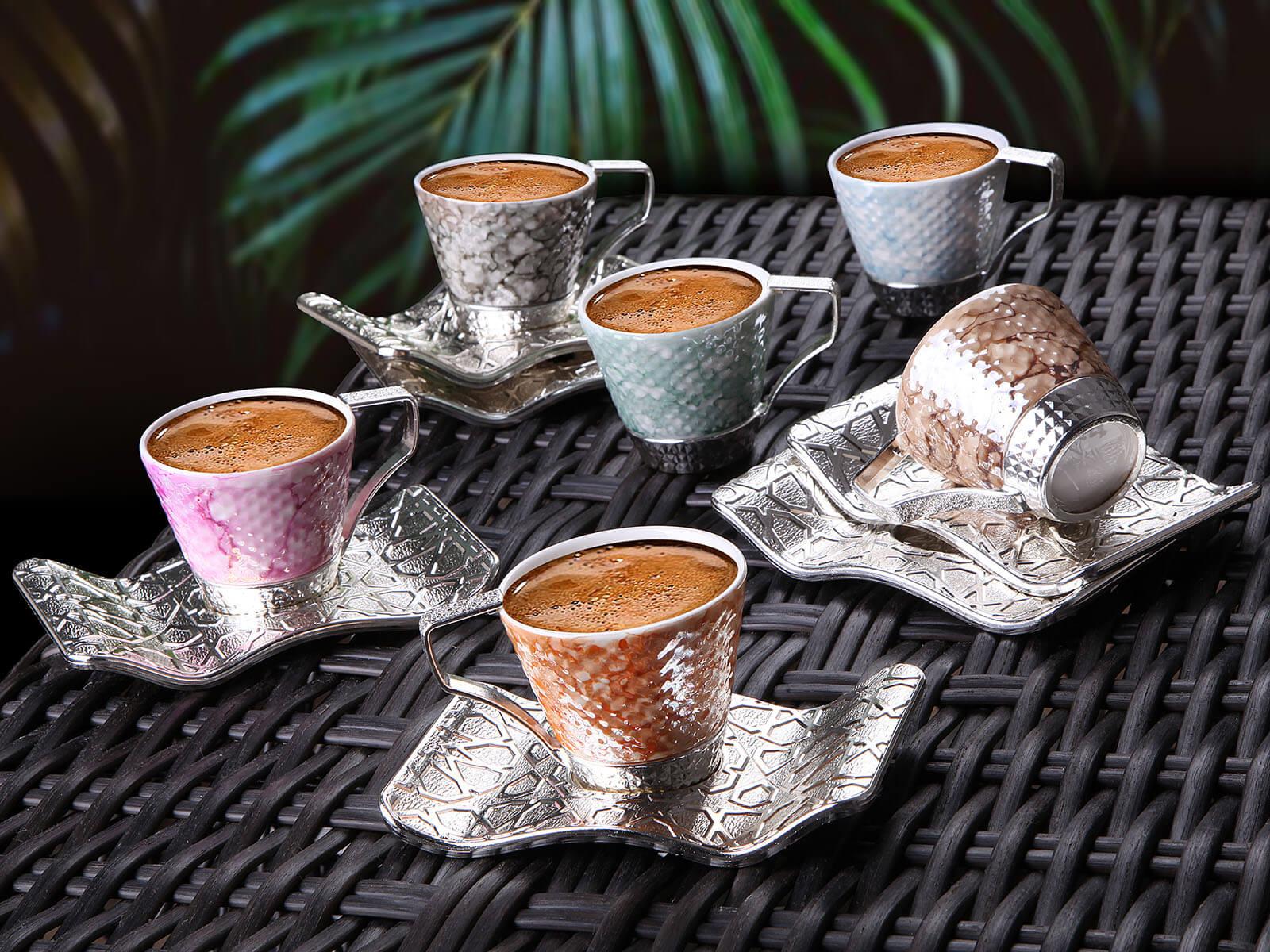 Busem Selçuklu Tırtıklı Mix Kahve Seti-Gümüş