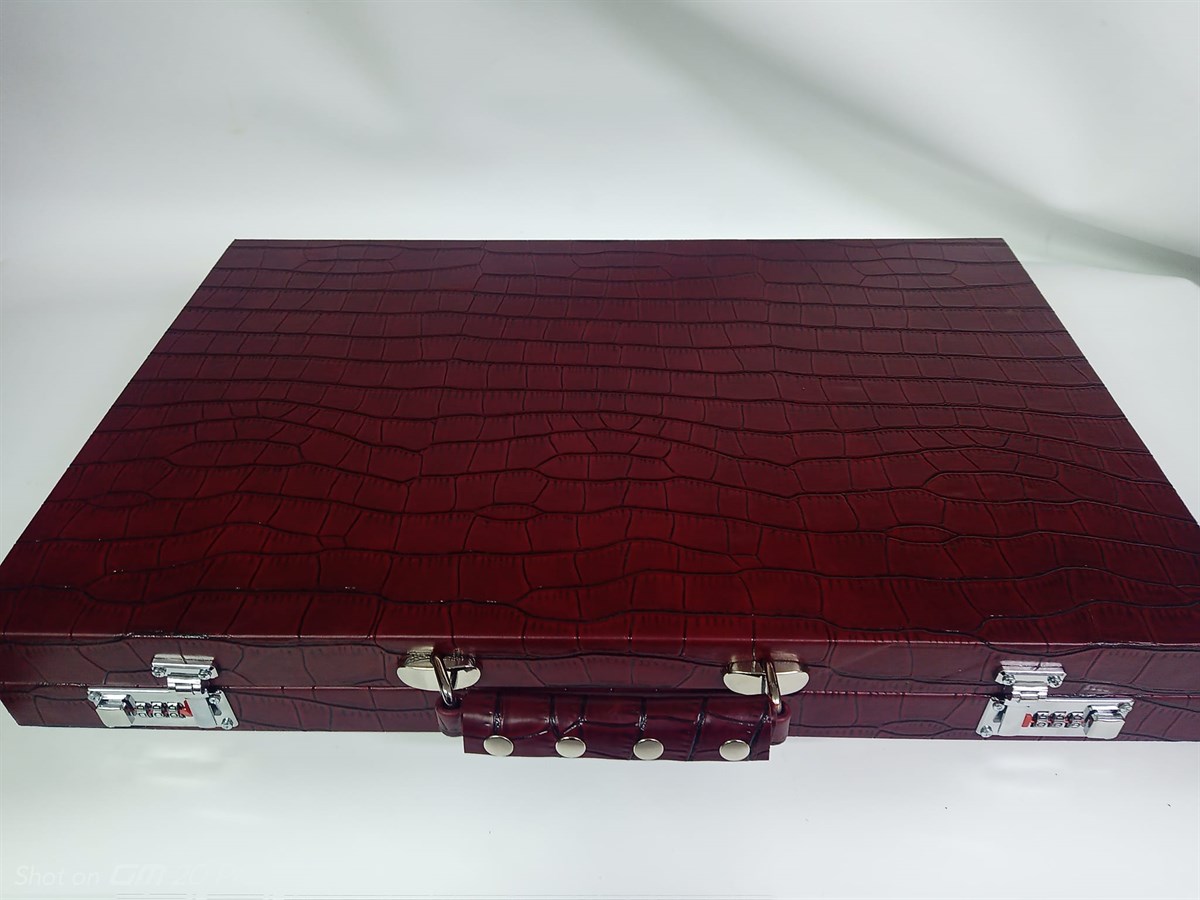 Bordo-Beyaz-Gri Uçgen Suni Deri Kaplamalı El Yapımı Tavla 