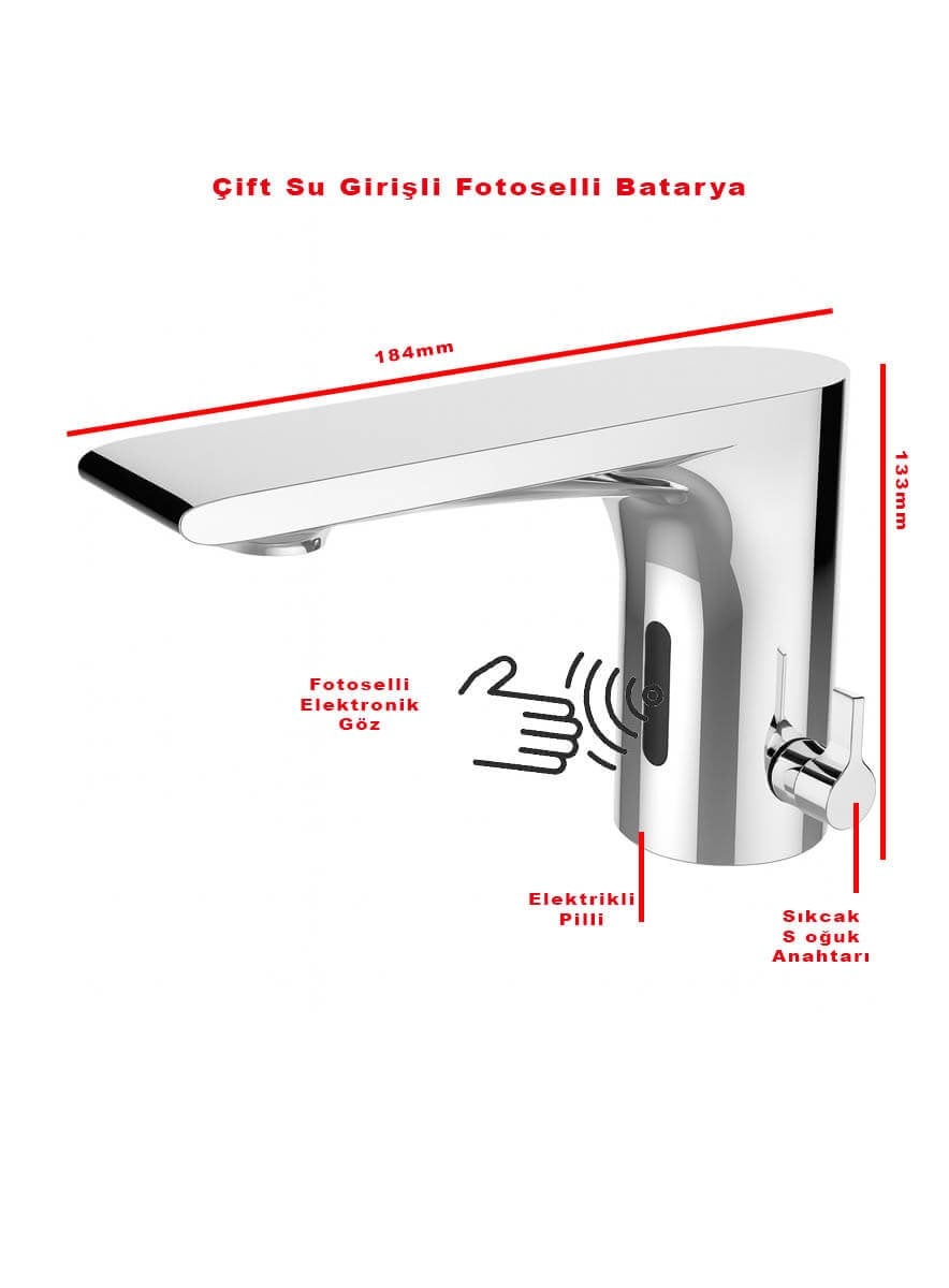 Elallar Çift Su Girişli Fotoselli Pilli Elektrikli Lavabo Bataryası
