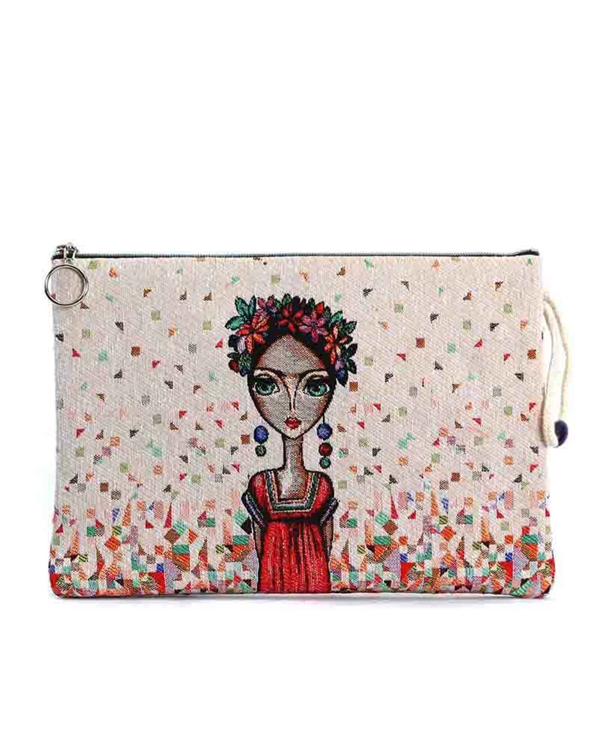 Fri-da Desenli Goblen Dokuma Makyaj Çantası (Clutch)