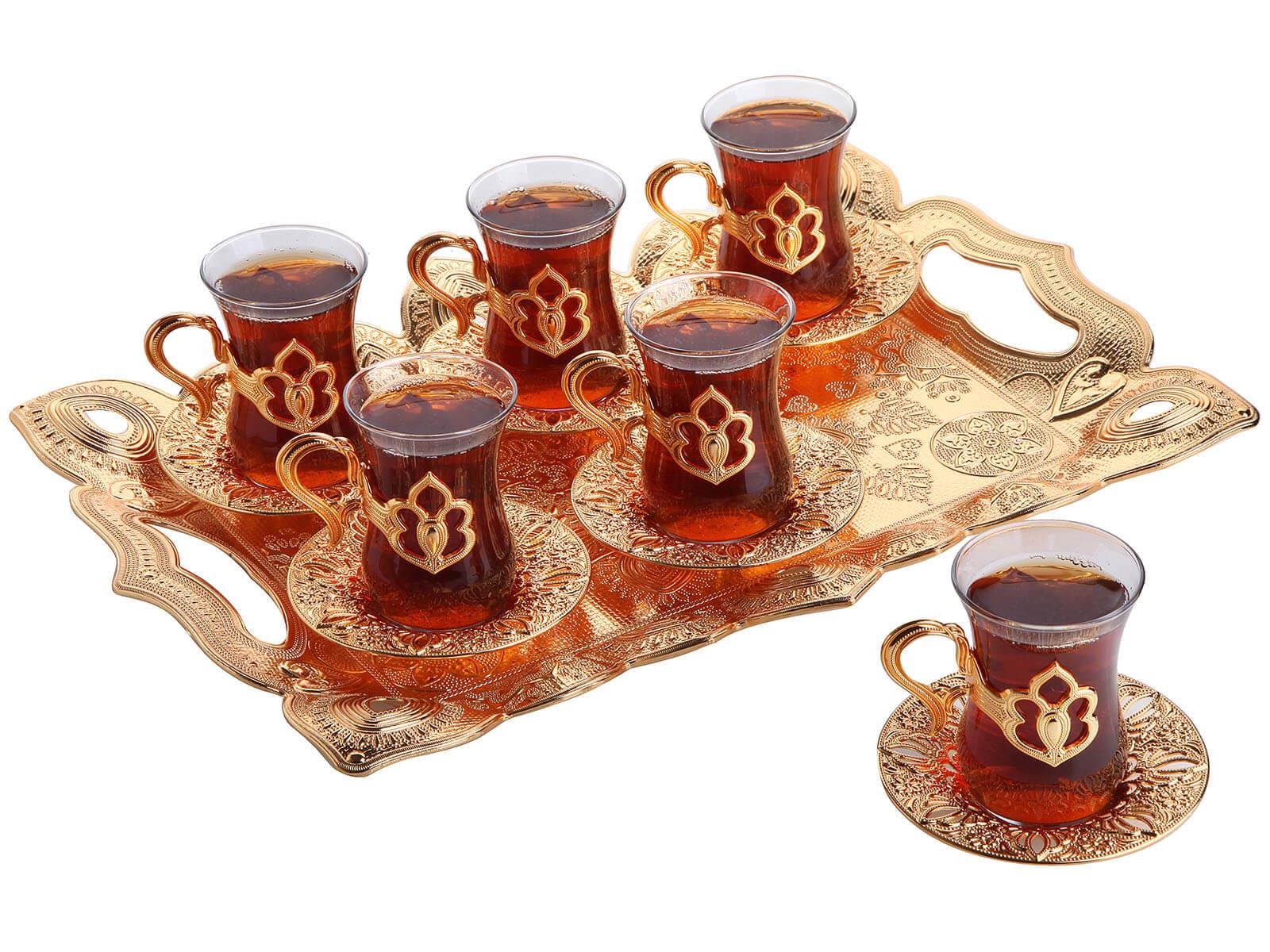 Harman Tepsili Çay Takımı-Altın