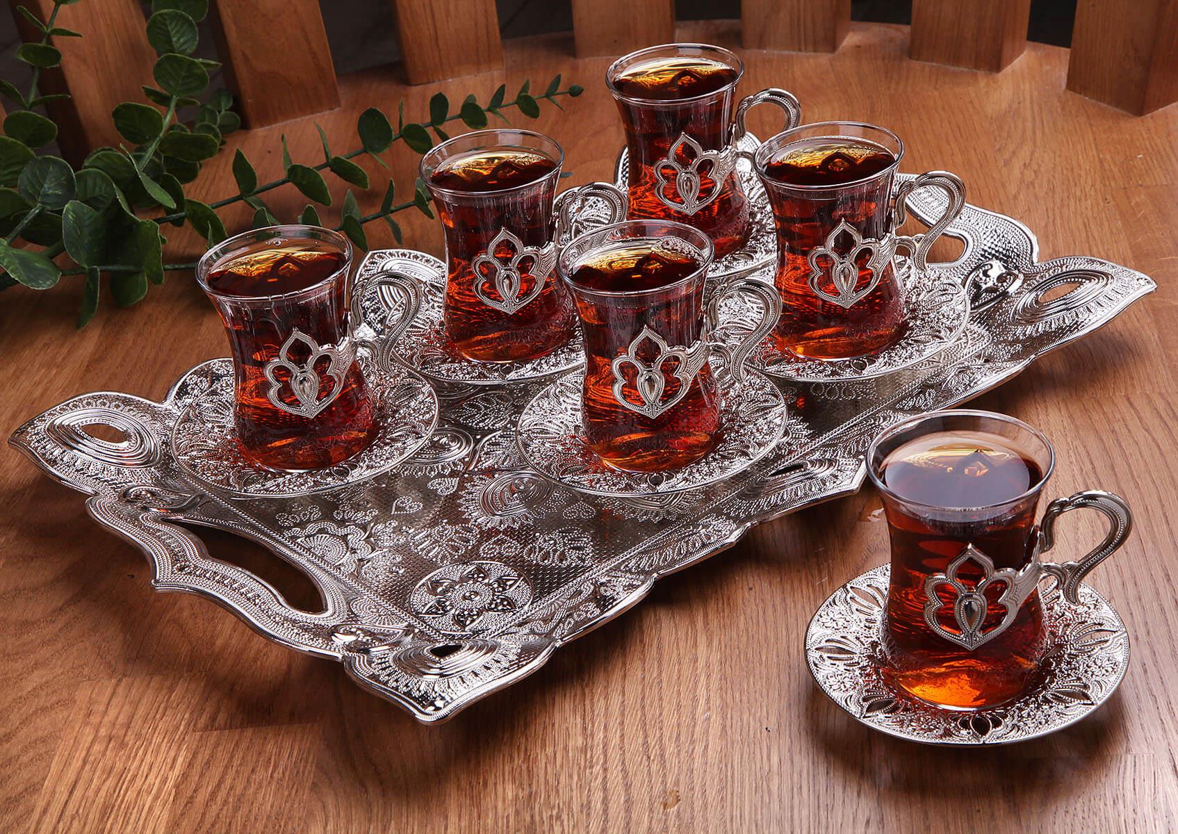 Harman Tepsili Çay Takımı-Nikel