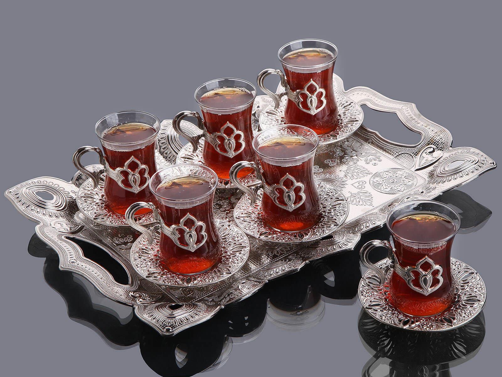 Harman Tepsili Çay Takımı-Nikel
