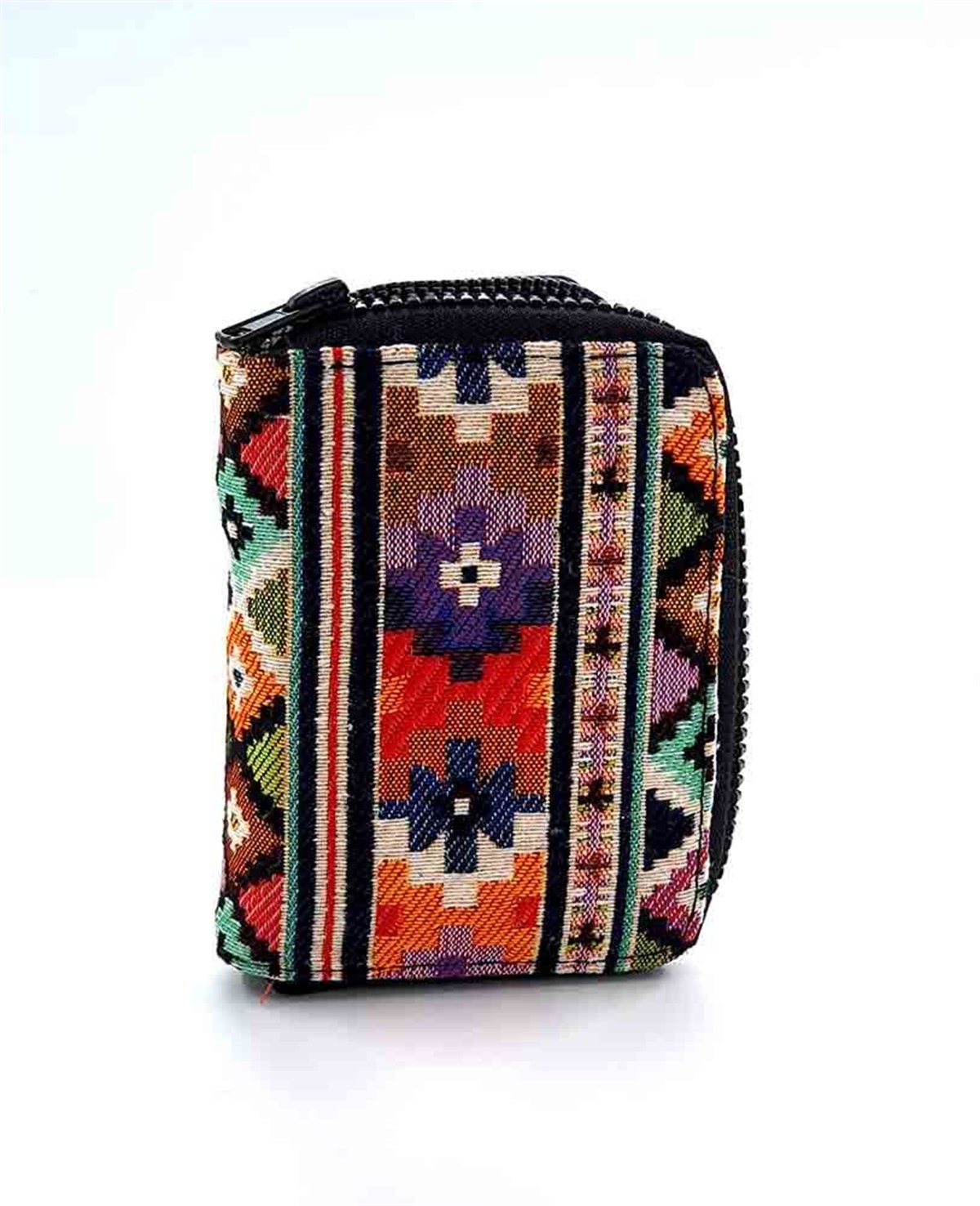 Kilim Desenli Goblen Dokuma Çok Gözlü Fermuarlı Cüzdan