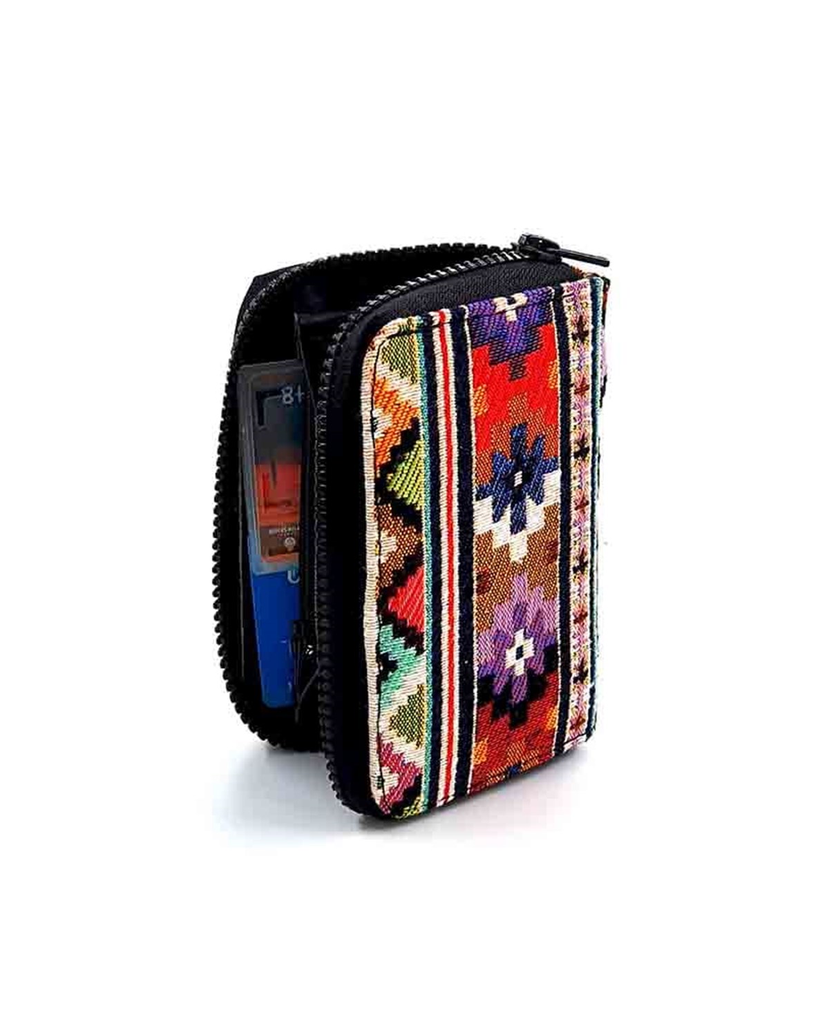 Kilim Desenli Goblen Dokuma Çok Gözlü Fermuarlı Cüzdan