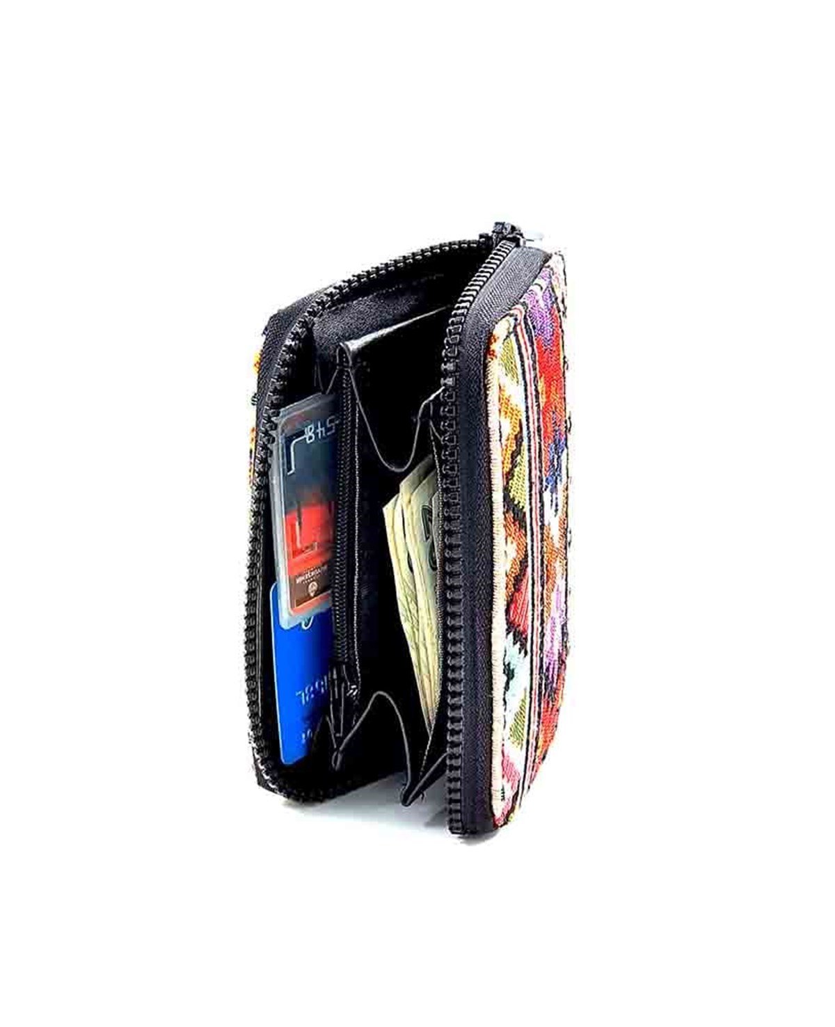 Kilim Desenli Goblen Dokuma Çok Gözlü Fermuarlı Cüzdan