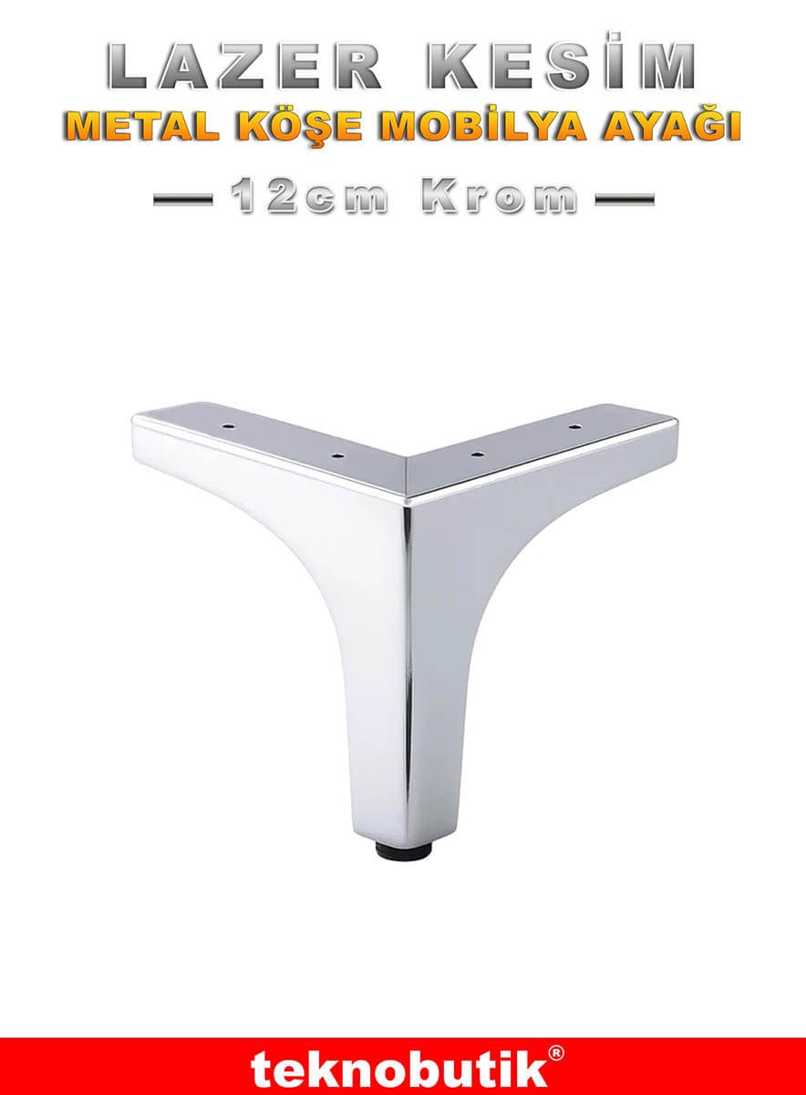 Krom 12cm Köşe Lazer Kesim Baza Kanepe Dolap Ayağı 4 Adet