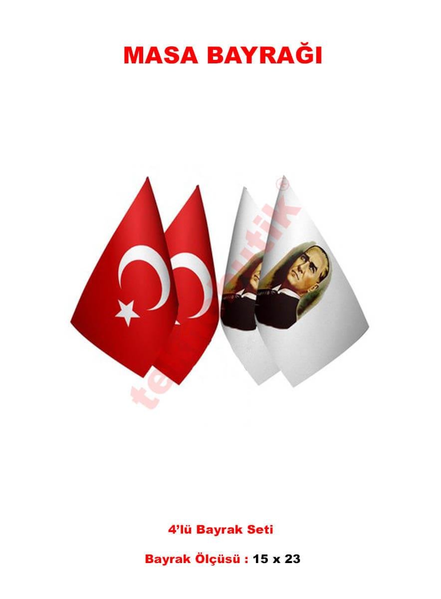 Masa Bayrağı Dörtlü Takım Özel Baskılı veya Ulus Bayraklı