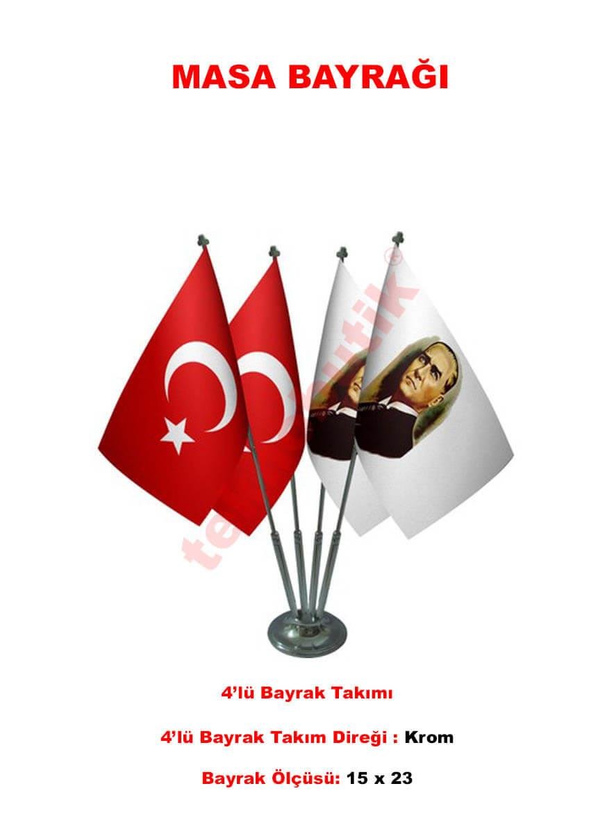 Masa Bayrağı Dörtlü Takım Özel Baskılı veya Ulus Bayraklı