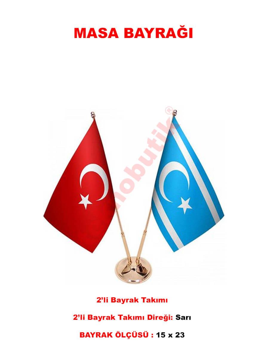 Masa Bayrağı İkili Takım Özel Baskılı veya Ulus Bayraklı