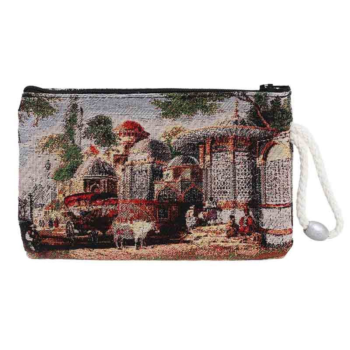 Osmanlı Bayezıt Camii Desenli Goblen Dokuma İpli Boncuklu Cüzdan