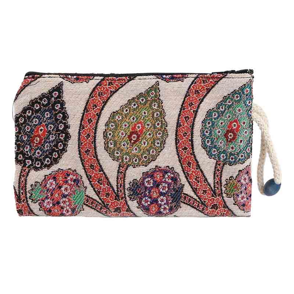 Osmanlı Motif Desenli Goblen Dokuma İpli Boncuklu Cüzdan