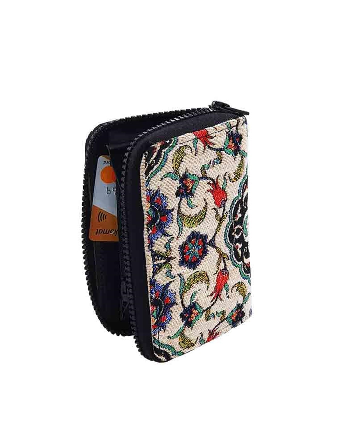Osmanlı Motifli Goblen Dokuma Çok Gözlü Fermuarlı Cüzdanı