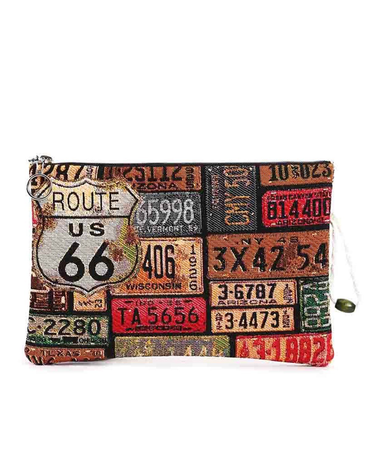 Plaka Desenli Goblen Dokuma Makyaj Çantası (Clutch)