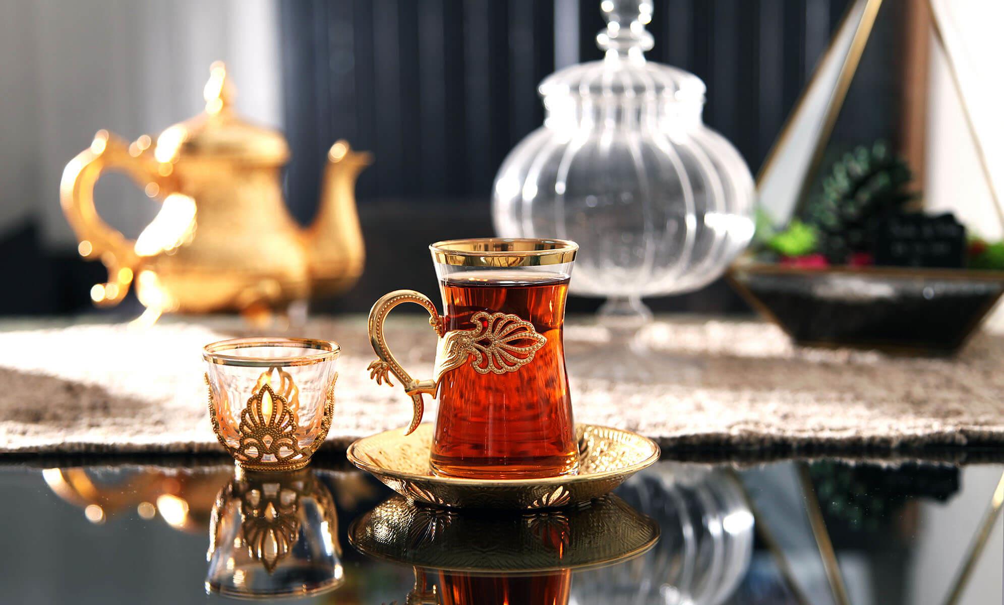 Sefa Heybeli Çay Seti 18 Parça-Altın