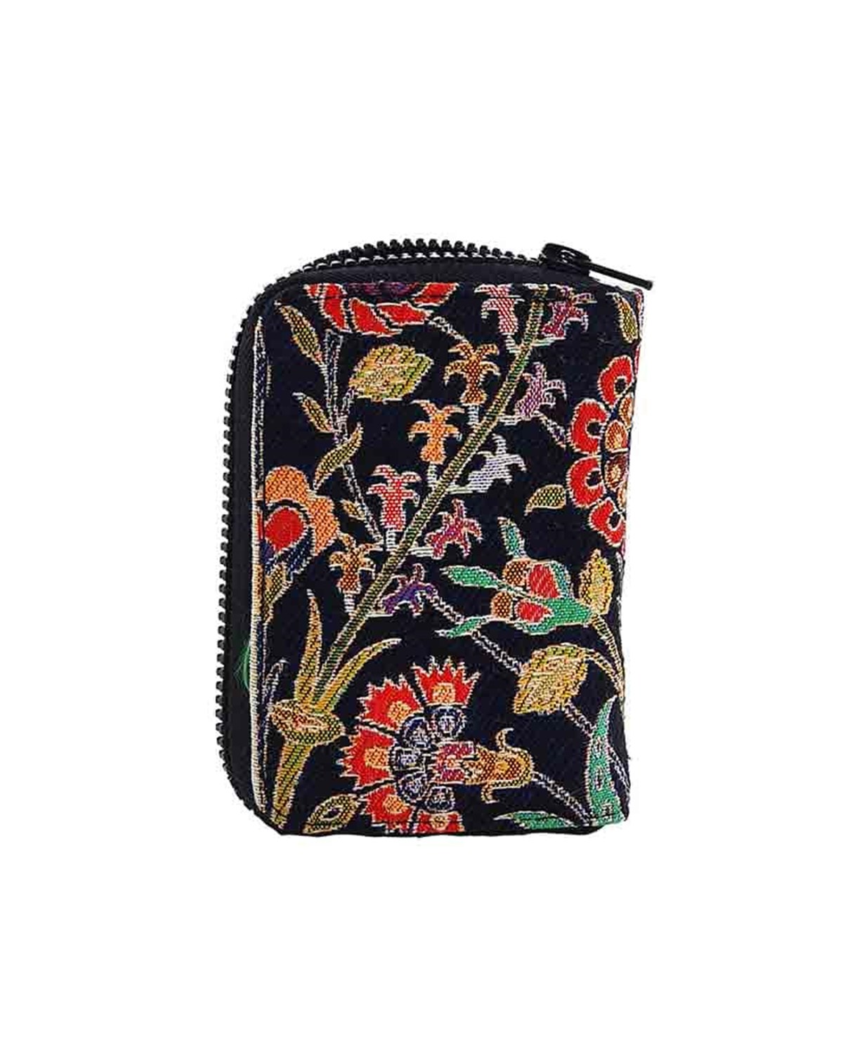 Siyah  ve Renkli Çiçek Desenli Çok Fonksiyonlu El Cüzdanı