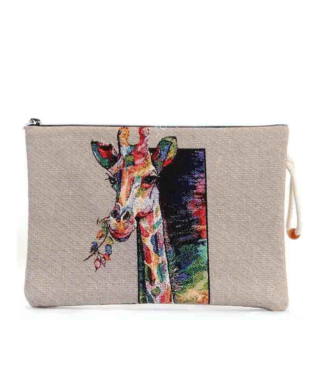 Zürafa Desenli Goblen Dokuma Makyaj Çantası (Clutch)