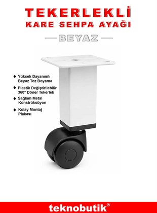 1 Adet 15cm Boy Beyaz Kare Plastik Tekerlekli Mobilya Sehpa Ayağı Teknobutik.com'da