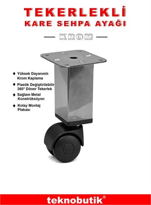 1 Adet 15cm Boy Krom Kare Plastik Tekerlekli Mobilya Sehpa Ayağı Teknobutik.com'da