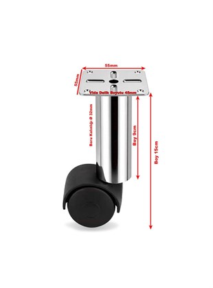 4 Adet 15cm Çap 32mm Metal Gövdeli Plastik Tekerlekli Mobilya Sehpa Ayağı