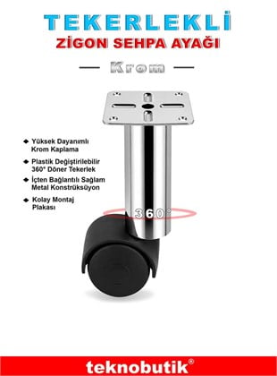 1 Adet 15cm Çap 32mm Metal Gövdeli Plastik Tekerlekli Mobilya Sehpa Ayağı Teknobutik.com'da