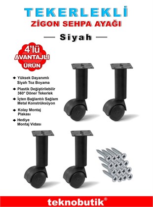 15cm Çap32mm 4 Adet Metal Gövdeli Plastik Tekerlekli Sehpa Ayağı