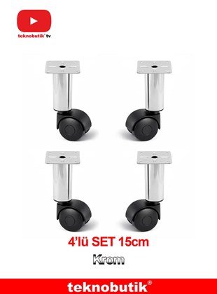 15cm Çap32mm 4 Adet Metal Gövdeli Plastik Tekerlekli Mobilya Baza Sehpa Ayağı