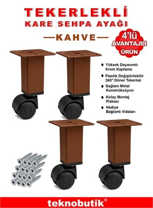 4 Adet 15cm Boy Kahve Kare Plastik Tekerlekli Mobilya Sehpa Ayağı Teknobutik.com'da
