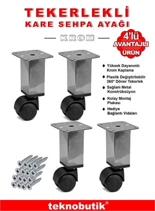 4 Adet 15cm Boy Krom Kare Plastik Tekerlekli Mobilya Sehpa Ayağı Teknobutik.com'da