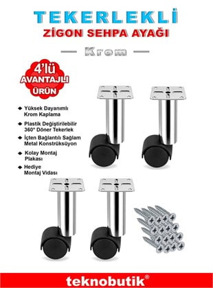 4 Adet 15cm Çap 32mm Metal Gövdeli Plastik Tekerlekli Mobilya Sehpa Ayağı Teknobutik.com'da
