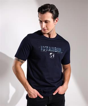 İstanbul Koordinatları Kabartma Baskılı Regular T-shirt