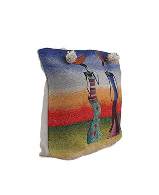 Afrikalı Kadınlar Desenli  Goblen Dokuma Plaj Çantası