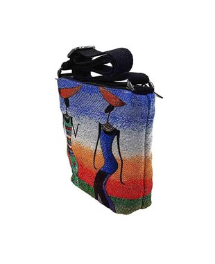 Afrikalı Kadınlar Desenli Goblen Dokuma Postacı Çantası
