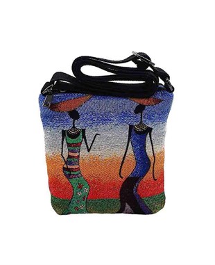 Afrikalı Kadınlar Desenli Goblen Dokuma Postacı Çantası
