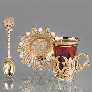 Ahsen Taşlı Çay Seti-Altın