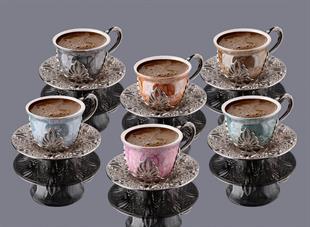 Ahu Tiryaki Desenli Mix Kahve Seti 18 Parça-Nikel
