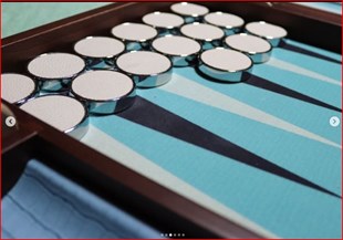 AMavi Zemin Beyaz Siyah Üçgen S.Deri El Yapımı Tavla