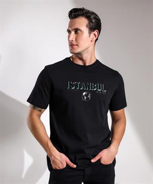 İstanbul Koordinatları Kabartma Baskılı Regular T-shirt