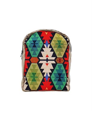 Baklava Kilim Desenli Goblen Dokuma Sırt Çantası