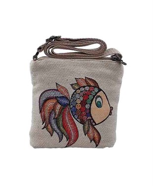 Yüzen Hayvan Desenli Goblen Dokuma Postacı Çantası