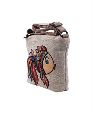 Yüzen Hayvan Desenli Goblen Dokuma Postacı Çantası