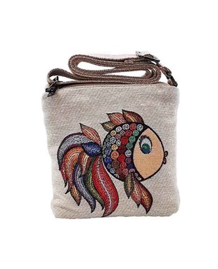 Yüzen Hayvan Desenli Goblen Dokuma Postacı Çantası