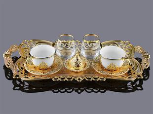 Busem Ahu İkili Sunum Tepsili Kahve Takımı 11 Parça-Altın