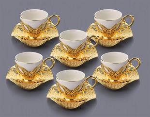 Busem Eylül Beyaz Porselenli Kahve Seti 18 Parça-Altın
