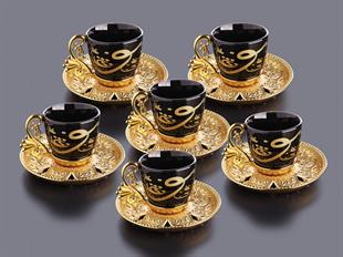 Busem Lal Alanur Siyah Kahve Seti 18 Parça-Altın