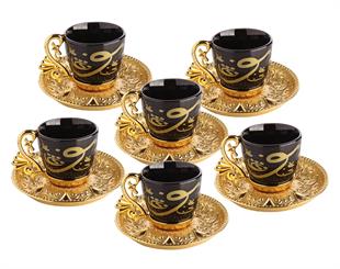 Busem Lal Alanur Siyah Kahve Seti 18 Parça-Altın