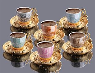 Busem Lal Desenli Mix Kahve Seti 18 Parça-Altın