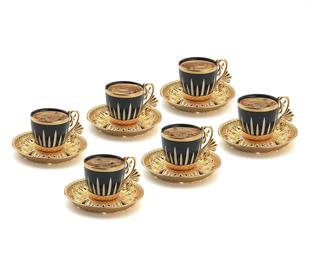 Busem Lal Elegans Taç Desenli Kahve Seti 18 Parça-Altın