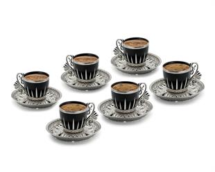 Busem Lal Elegans Taç Desenli Kahve Seti 18 Parça-Nikel