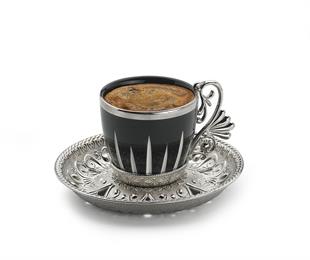 Busem Lal Elegans Taç Desenli Kahve Seti 18 Parça-Nikel